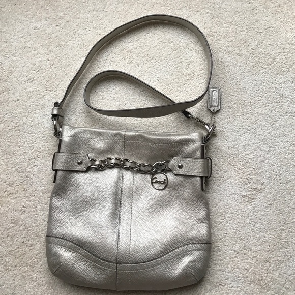 Silver leather Coach Crossbody - Picture 1 of 4